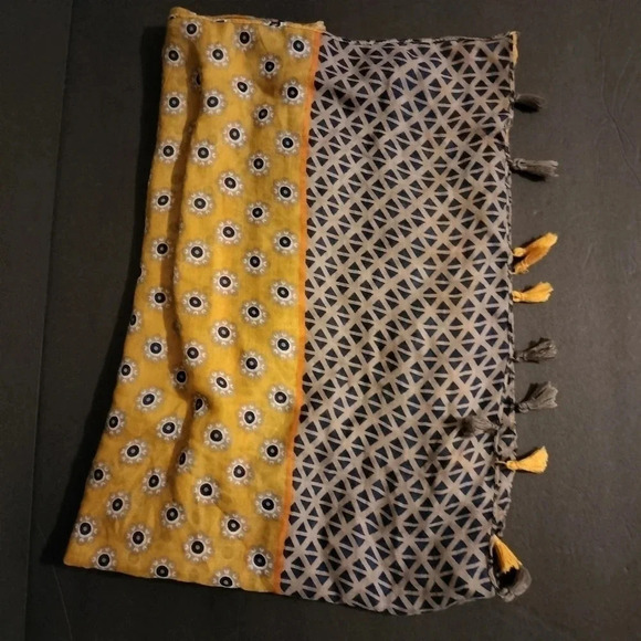 SOUQ Dark blue Mustard Semi Sheer Scarf Multifunctional Rectangle Tassel - Picture 10 of 12